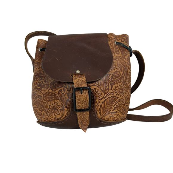 genuine soft leather floral embossed mini rucksack backpack - Picture 1 of 11